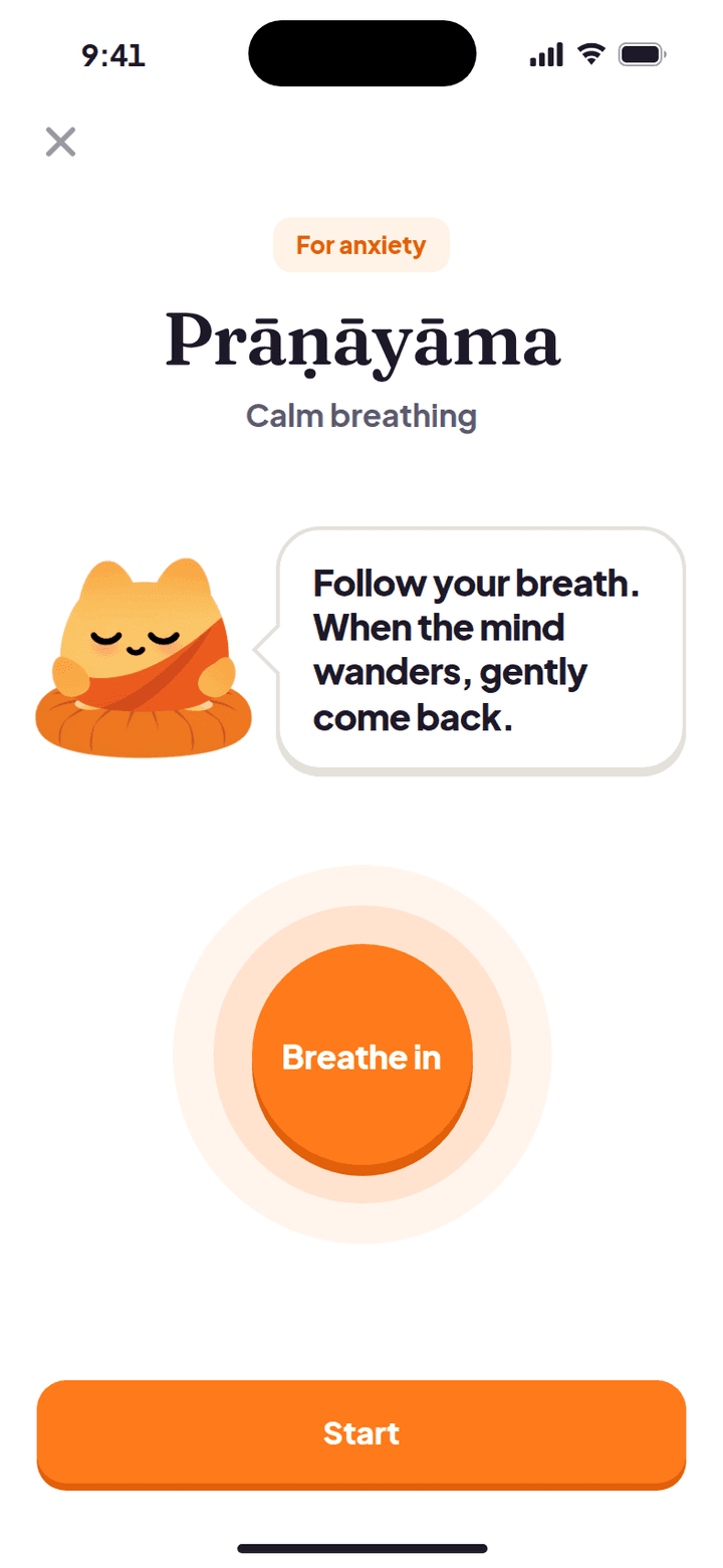 Prāṇāyāma (calm breathing) meditation for anxiety.